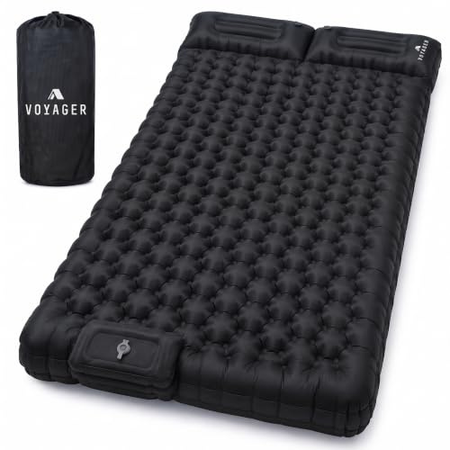 Voyager - Double Sleeping Pad - Ergonomic Design - Durable 40D Nylon + TPU - Easy Inflation/Deflation - Compact & Lightweight - Ideal for Camping, Hiking, and Outdoor Adventures - Black