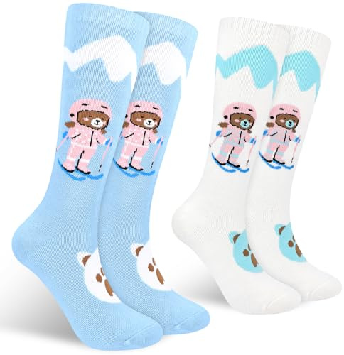 KOOOGEAR Kids Ski Socks,2 Pairs Girls Thermal Ski Socks High Performance Long Knee High Socks for Skiing Snowboarding Hiking Outdoor Activities