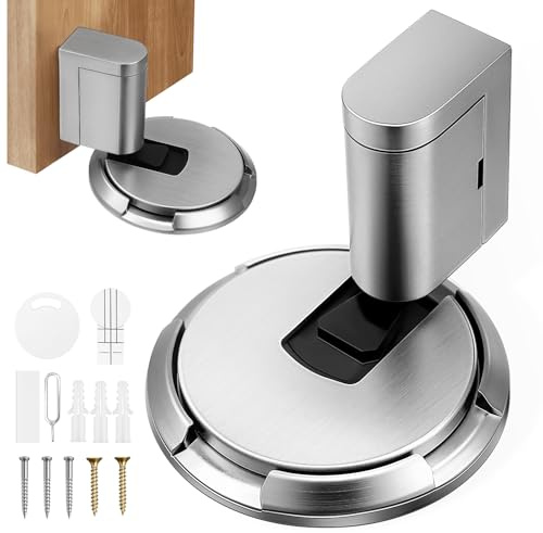 ITClosud Cale Porte Bloc Porte, Butée de Porte Magnétique Lourde, Réglable Sans Perçage, Butée de Porte au Sol Mécanique avec Adhésif pour mur de Sol de Porte (Argent)