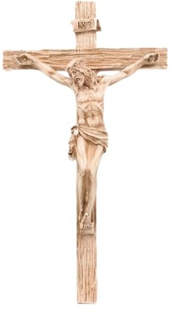 Colcolo Crucifijo de Pared de Resina Pintado a Mano, Resistente, Regalo religioso, Figura de Jesús, Cruces católicas Colgantes para Sala de Estar y Oficina, Color Claro