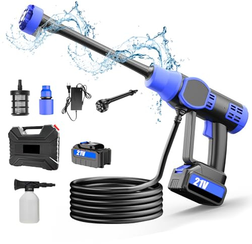 Pulitore ad alta pressione senza fili, idropulitrice ad alta pressione 200 bar, ugello 6 in 1 multifunzione, portata massima di getto fino a 10 metri, per auto e terrazza