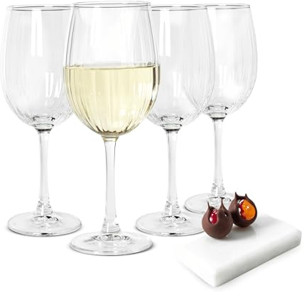 Sendez uppsättning med 4 vinglas 460 ml – eleganta räfflade glas, högkvalitativt glas, diskmaskinssäker – perfekt för rött vin, vitt vin och eleganta tillfällen