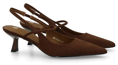 Eleganti Scarpe da Donna con Comodo Tacco a Spillo. La Punta Affusolata e i delicati Cinturini Incrociati aggiungono Un Tocco Chic e Femminile, Perfetti Sia per Le Occasioni Marrone Talla 37
