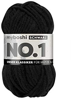 myboshi No.1 Wolle zum Häkeln und Stricken, Schnellstrickgarn, langlebige Mützenwolle, Strickwolle, Häkelwolle, mulesing-frei, 50g, Ll 55m Schwarz (Schwarz) 1 Knäuel
