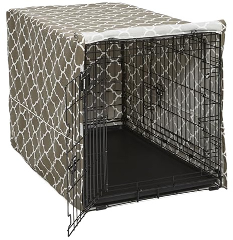 MidWest hem för husdjur hundlåda skydd med teflon tygskydd, poly-bomull integritet kennel skydd passar de flesta 91 cm lådor, brunt designtryck, tvättbar, minskar skällande, CVR36T-BR
