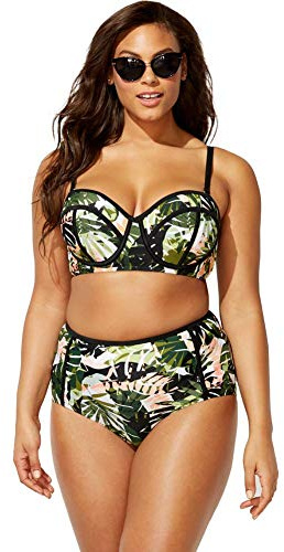 Swimsuits For All Madame Underwire High Waist Bikini Set - Camo, Camo Leaves