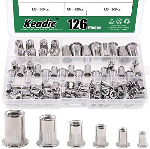 Keadic 126Pcs Metric Rivet Nut Assortment Kit 304 Stainless Steel - M3 M4 M5 M6 M8 M10