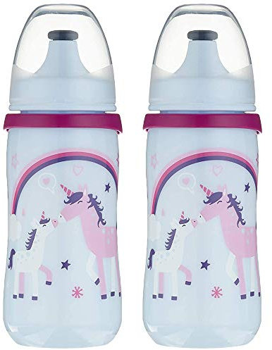 NIP Kinder Trinkflasche 330 ml Kinderflasche kids cup sportflasche mit Push-Pull, 2 Stk. Girls, BPA frei, made in Germany