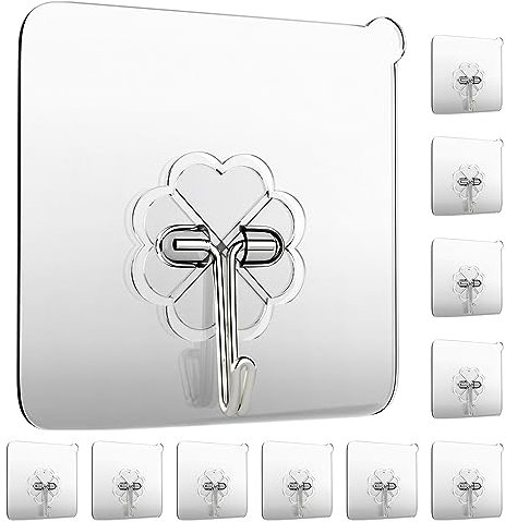 GEPUTING Wall Hooks 15kg(MAX) Heavy Duty Self Adhesive Hooks 20 Pack,Waterproof and Oilproof,Transparent Reusable Seamless Adhesive Strips Strong,Suitable for Bathroom Kitchen