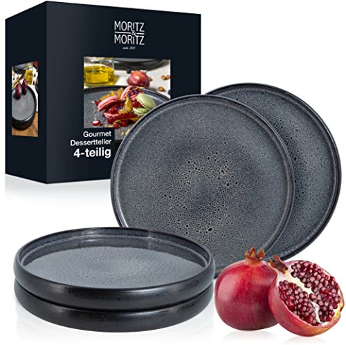 Moritz & Moritz 4x Vajillas Completas 21,5 cm - Juego de Platos para 4 Personas de gres como Plato de postre, Plato de tarta, Plato de desayuno - Vajilla Completa para Servir