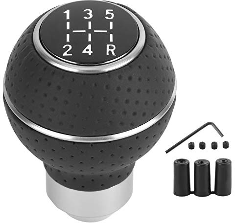 Shift Knob, 5 Speed Gear Shift Knob Stick Aluminium Alloy 5 Speed Leather Car Gear Stick Shifting Knobs Shifter Lever Round Shifting Lever Knobs Manual Automobiles Accessory(A (black))