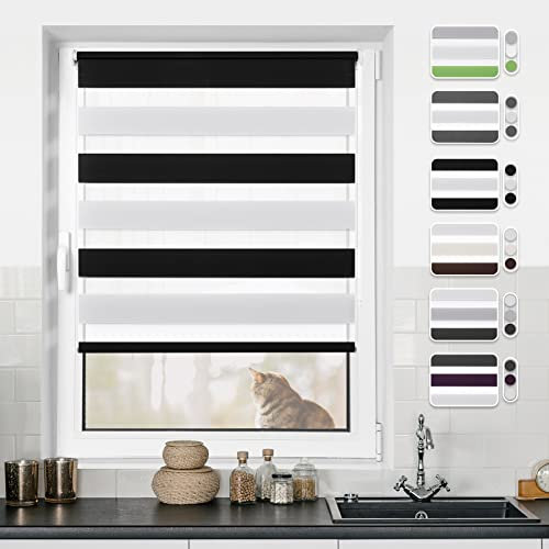 Doppelrollo Klemmfix ohne Bohren Rollos für Fenster ohne Bohren mit Bohren Schwarz-Weiß B100 x H120cm -Stoffbreite 96cm Rollo Fensterrollo Klemmrollos Fensterrollo innen