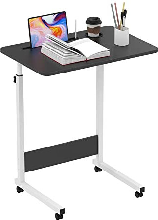 DHHOZAMZ 60x40cm Laptoptisch mit Rollen, Stopp-Leisten Tablet-Schlitz und Cup Slot, Laptoptisch Höhenverstellbarer 69-90 cm, Schreibtisch Computertisch Mobiler Stehtisch 360 Drehbaren, Schwarz