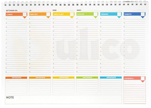 Planner settimanale 2026 con Spirale Metallica e Copertina Impermeabile formato A4-29,7x 21cm, 50 settimane da compilare fronte e retro Eco - Planner settimanale 2025 2026 da Scrivania orizzontale