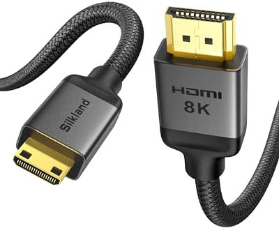 Silkland 8K Cavo Mini HDMI to HDMI 2.1 2M, 8K@60Hz 4K@120Hz, 48Gbps Cavo HDMI a Mini HDMI Bidirezionale, HDR, eARC, compatibile con Fotocamera, Raspberry Pi Zero, Scheda Grafica, Tablet, Proiettore