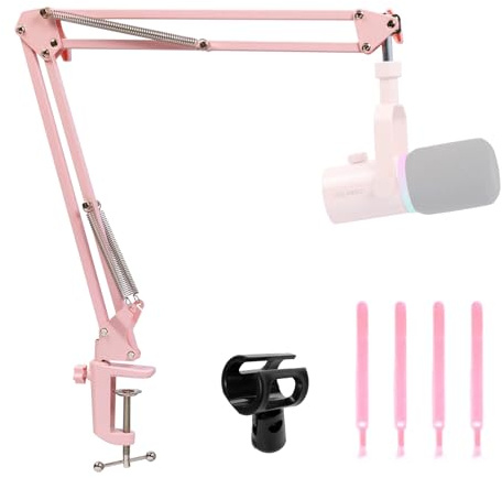 FEELWORLD AMS1 Microphone Boom Arm, Adjustable Mic Arm Stand with 3/8” to 5/8” Screw, Compatible with PM1 and other Mics for Podcast Straming Gaming Studio （Pink)