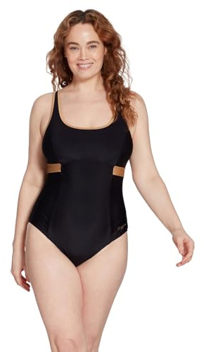 Zoggs Maillot de Bain Une pièce Dakota Crossback Eco Fabric pour Femme Noir/doré, Noir/Or, 46