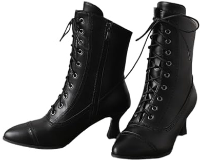 Agiyenna Stivaletti Stringati da Donna Solidi Stivali in Pelle Stile Classico Casual con Cerniera Stivaletti Gotici a Punta con Tacco Basso Stivali Eleganti da Abito da Sposa