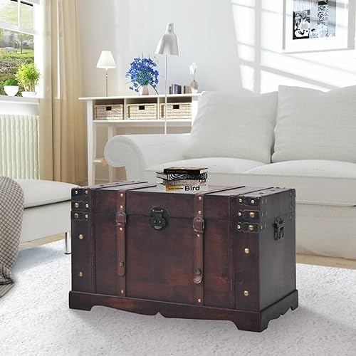 qohoio Baule del Tesoro Vintage in Legno 66x38x40 cm,Mobili,Armadietti e portaoggetti,Bauli e cassapanche-245478