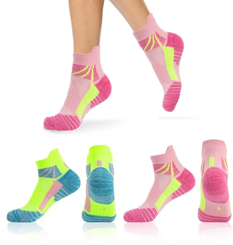 UILYNIU 2 Paires Chaussettes Femmes 36-39, Chaussettes Basses, Chaussettes Anti Ampoule, Chaussettes Femme de Sport, Socquettes Courtes Respirantes en Coton pour Randonnée Marche Running (Vert, Rose)