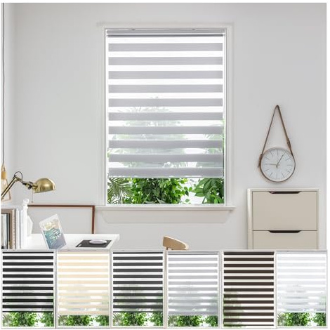 Zebra Day Night Roller Blinds - Made to Measure Day and Night Roller Window Blind with Light Filtering Privacy - Easy Fit Roller Blind by Aprica (Colour Light Grey - Width 90cm Max - Drop 160cm)