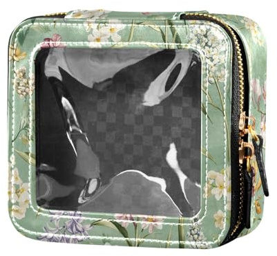 FRODOTGV Spring Flowers Dahlia Lavender Oberonia Bourgogne Petite trousse de maquillage transparente, 04, 1 Size