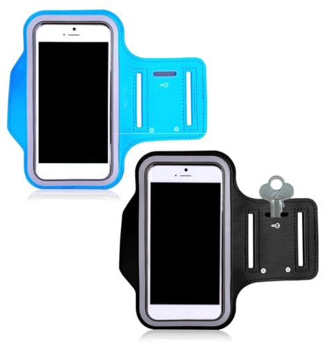 COYUN 2 pcs Brazalete Deportivo para Correr, Brazalete Móvil Running, Brazalete Móvil Deportivo Ajustable, Porta Movil Runnning Teléfono Brazalete, Brazalete Movil Soporte de Teléfono, Azul+Negro