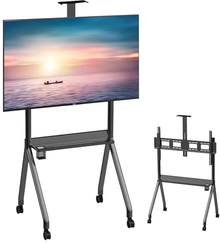 Mobil TV-vagn, rullande TV-stativ med hjul för 42-120 tums LCD LED-platta, böjda skärmar upp till 264 lbs/330 lbs, kraftig, bärbar golv-TV-stativvagn, höjdjusterbar Black-42-86inch