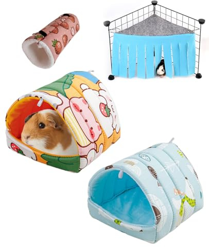 SEESUNO 4 Pcs Guinea Pig Bed Accessories, Guinea Pig Hideout Washable Small Animal House for Dwarf Rabbits Chinchillas Hamsters Hedgehogs Ferrets Bearded Dragons and Rats