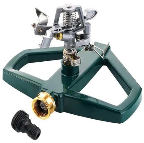 EAAGHK Irrigatore per prato con base in metallo, irrigatore a impulsi per una superficie di irrigazione massima di 520 m², irrigatore circolare automatico a 360 gradi, sistema di irrigazione per prato