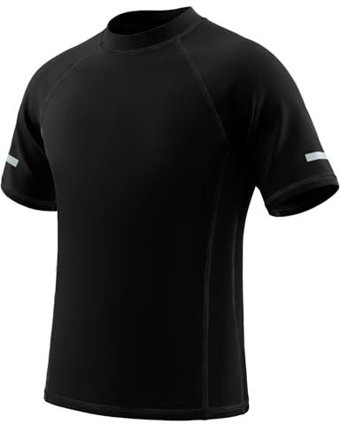 Keyck Camiseta de Baño Niños Niñas Protección Solar Manga Corta 7-15 Años | Camiseta de Natación Rash Guard, con Rayas Reflectantes, Secado Rápido, Rashguard Tops, para Natacion Piscina Surf Playa