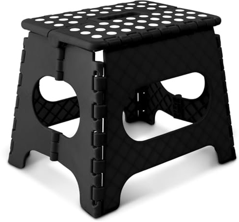 eMKay® 11 Inch Folding Step Stool | Heavy Duty Foldable Step Stool with Safety Clips & Non-Slip Feet | Portable Household Step | 150kg Capacity (BLACK)