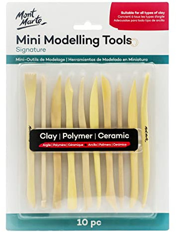 Mont Marte Boxwood Mini Clay Modeling Tools 10 Piece. Set of 10 Double Ended Pieces Providing 20 Clay Modeling Tools. Suitable for Cutting, Carving and Smoothing Clay