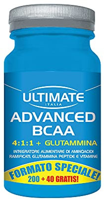 Advanced Bcaa - Formula Avanzata Aminoacidi Ramificati nel Rapporto 4.1.1 Leucina, Isoleucina, Valina, Glutammina Peptide, Vitamina B6 Maggiore Assimilazione - 240 Cpr - Ultimate Italia