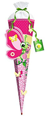 ROTH 3D Bastelschultüte Schmetterling Lilly 80cm 6-eckig Rot(h)-Spitze Filzverschluss