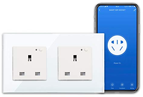 CNBINGO WiFi Double Socket, Smart Switched Socket with Indicator,Smart Life App Control,Timer,Wall Power Socket Work with Alexa, Google Assistant,White Glass Panel,Outlet AC 13Amp 240V
