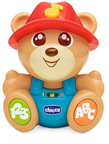 Chicco Teddy l'Amico Interactive Talking Bear, Educational and Evolutionary Game Bilingual Italian/English, Learning Languages and Numbers, Animal Curiosities, 2 Play Modes, 6 Months-3 Years
