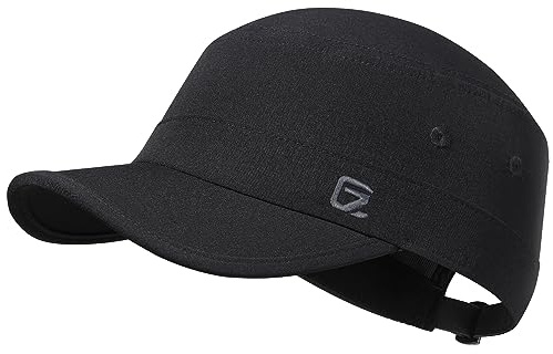 GADIEMKENSD Stretch Army Cap Sport Military Style Sun Hat for Men Women Tripper Cap Summer Cooling Travel Hiking Tactical Cadet Hat Dad Hats Breathable Flat Top Short Bill Corps Hat Black