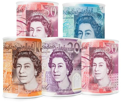 LUMOUS ROLA 5PCS MONEY TIN BOX - Sterling Bank Note -TIN Piggy Bank, Coin Tin, Cash Tin, Savings Tin, Money Can, Birthday Money, Holiday & Christmas Fund(5PCS Medium RANDOM)