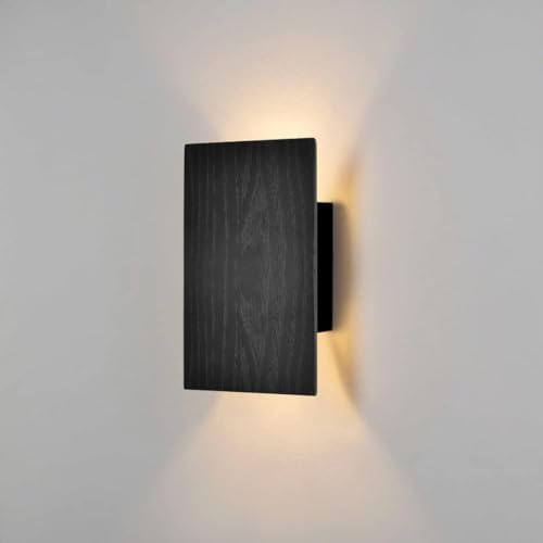 ouglres vägglampa trä, svart vägglampa inomhus med strömbrytare, vintage nattlampa LED varm vit, vägglampor i modern design för sovrum vardagsrum hall, trappa, retro sänglampa, 8 W, 1-pack