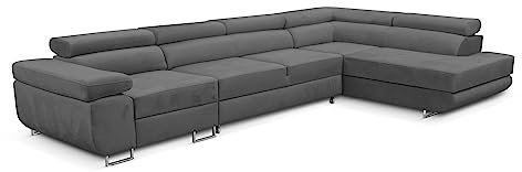 KREATIVE FURNITURE & DESIGN Ecksofa Rechts 343x88x203 cm - Sofa mit Schlaffunktion - Geräumig Eckcouch - Couch L Form - Wohnlandschaft L-Form Perfekt Für Ihr Zuhause Grau Rechts