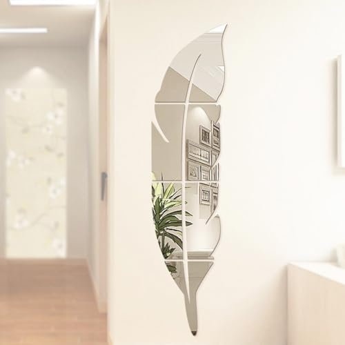 Self Adhesive Acrylic Feather Mirror Stickers - Frameless Wall Mirrors for Bedrooms, Bathrooms, Living Rooms, Gyms, Hallways