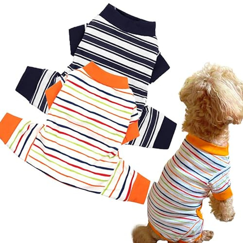 Pack of 2 Dog Pajamas for Small Dogs Pjs Clothes Cute Apparel Bodysuits Dog Pjs for Girl and Boy Puppy Onesies Outfits, Thick Stripe + Thin Stripe, Medium
