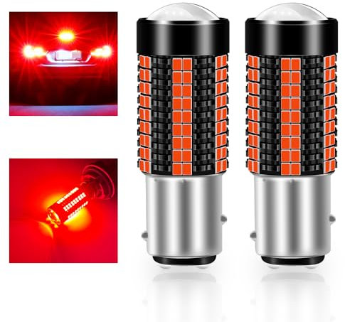 Teguangmei 1157 BAY15D P21/5W Lampadine LED per Auto 5W Super Luminosi Rosso 3020 126SMD LED 1157 Freno di Retromarcia Coda Stop Fendinebbia Posteriore Luce di Posizione 12-24V (2 PCS)