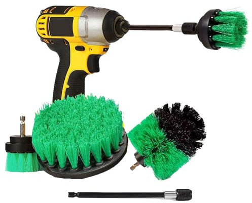 Brosses de Nettoyage Ensemble de Brosses pour Perceuse à Fixation Longue et Allongée de 1/4 po Idéales pour Voiture Moquette Sol Salle de Bain Toilettes Cuisine Surface en Céramique (4, Vert)