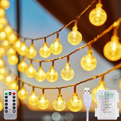 taiyongkang lichterkette batterie außen 13M 100LED, Usb/Strom/Akku lichterkette batterie 3-In-1, lichterkette outdoor batterie Ip44 Wasserdichte akku lichterkette 8 Modi, Timer, Dimmbar