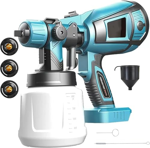 Lackeringsspraysystem kompatibelt med Makita 18 V batteri, batteridriven färgspruta med 1 000 ml tank, färgspruta med 3 munstycken för staket, gör-det-själv-färg
