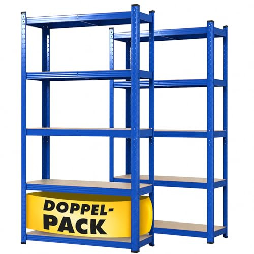 Floordirekt Estantería para Cargas Pesadas. Juego de 2 Unidades. Color Azul. 200 x 120 x 60 cm. sin Tornillos. para sótano. de Almacenamiento. para Taller. Banco de Trabajo. 5 estantes Ajustables