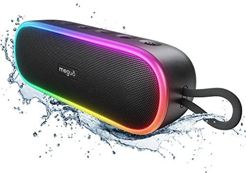MEGUO Bluetooth Speaker 20W Loud Wireless Speakers with RGB Lights, Portable Speaker, IPX7 Waterproof, Bluetooth 5.1, Microphone Input, 12H Playtime, Outdoor for Party Camping BBQ