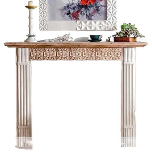 TT-YEC Home Vintage Fireplace Console, Wood Fireplace Surround Storage Cabinet, Decorative Fireplace Casing, Freestanding Mantel with Carved Floral Decoration,D